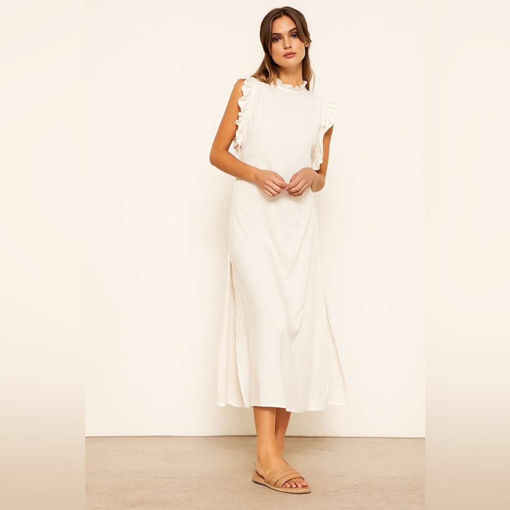 Anthropologie White Ruffle Sleeve maxi dress - Makaha by AILA BLUE